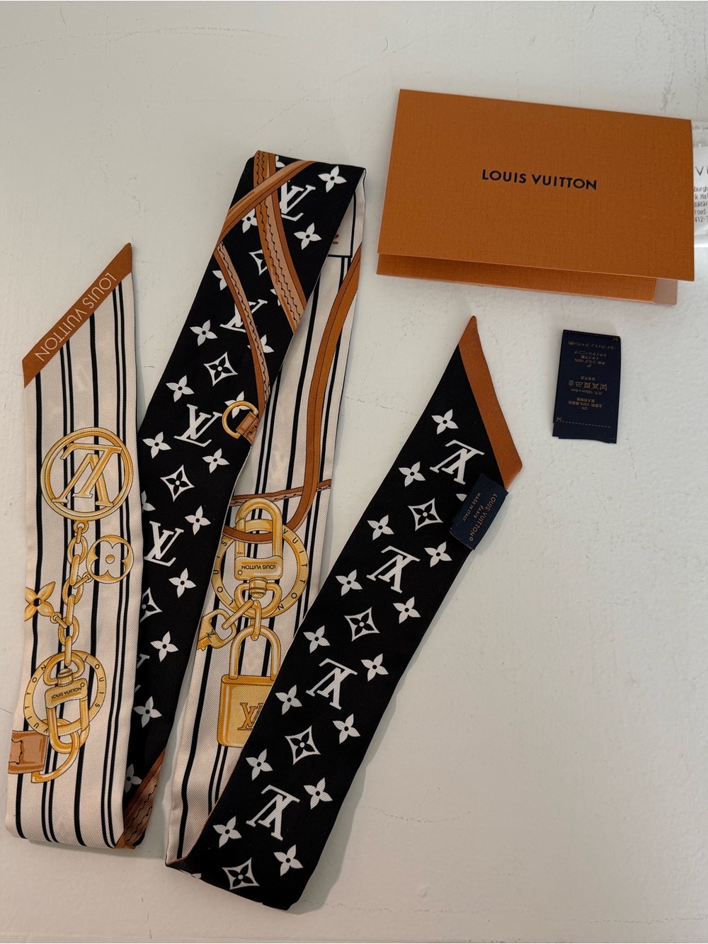 Louis Vuitton Black & Tan Monogram Twilly Scarf Bandeau